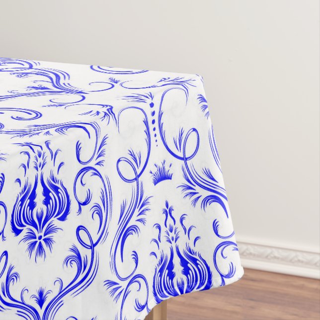 Blue and White damask medieval cotton dining Tablecloth (In Situ)