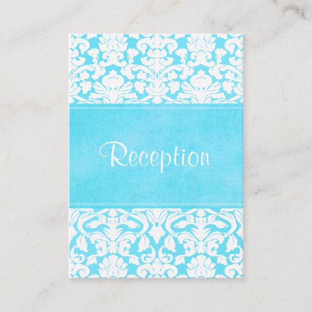 Blue and White Damask on Linen Enclosure Card (Front)