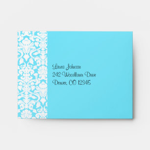 Blue and White Damask Return Address A2 Envelope