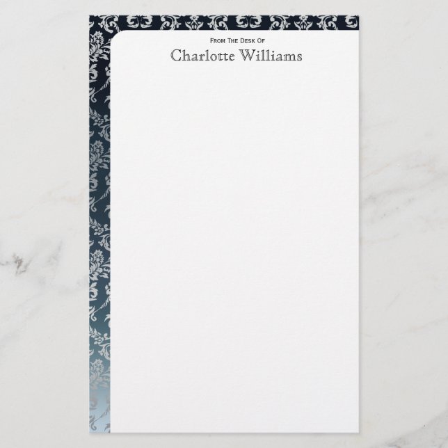 Blue and White Damask Stationery (Front)
