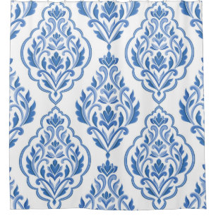 Blue and white damask vintage seamless pattern. Vi