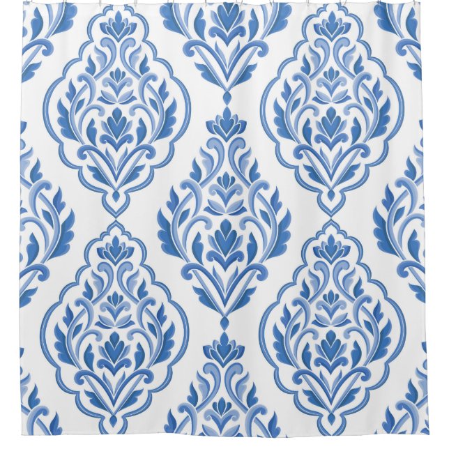 Blue and white damask vintage seamless pattern. Vi (Front)