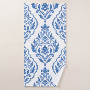 Blue and white damask vintage seamless pattern. Vi Bath Towel