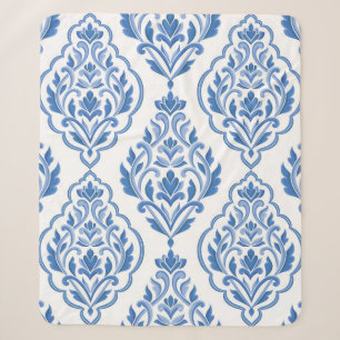 Blue and white damask vintage seamless pattern. Vi Sherpa Blanket