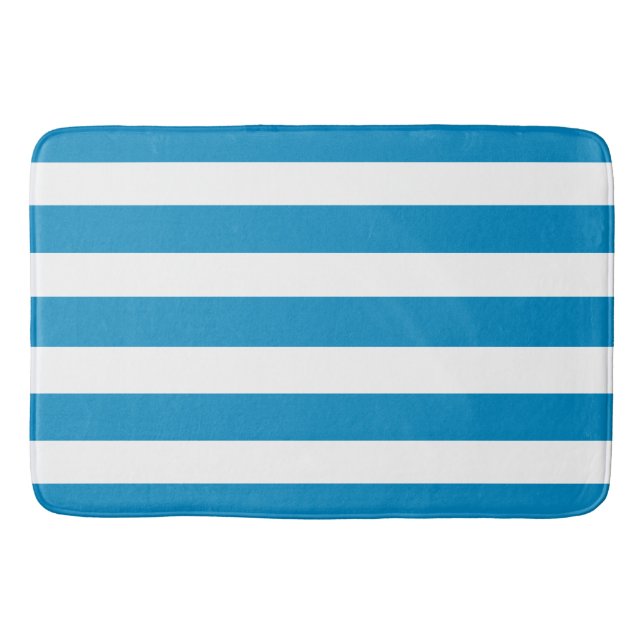Blue and White Deckchair Stripes  Bath Mat (Front)