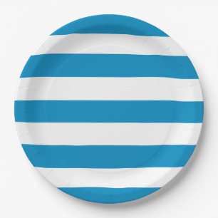 Blue and White Deckchair Stripes Paper Plate