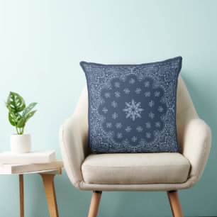 Blue and white decorative paisley pattern throw pillow