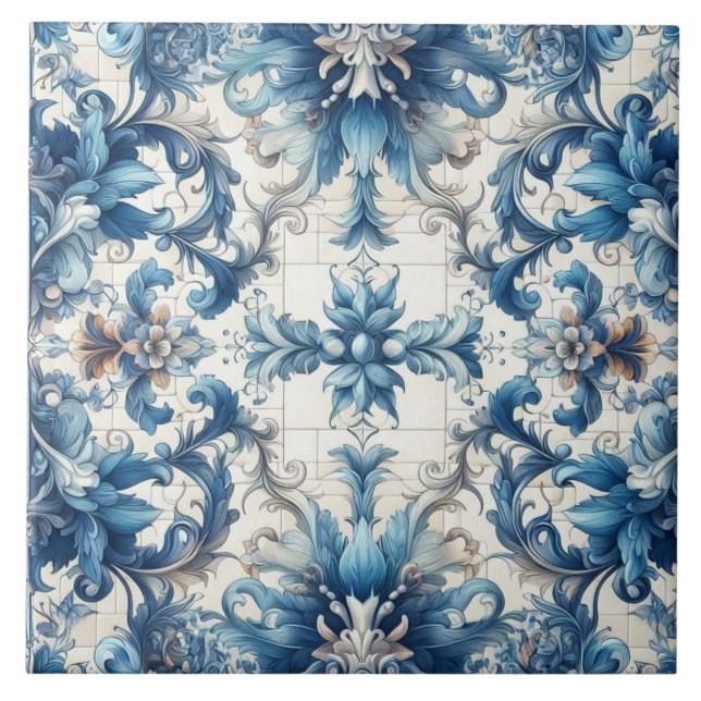 Blue And White Decorative Tile Design (Front)