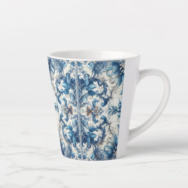 Blue And White Decorative Tile Latte Mug (Right)