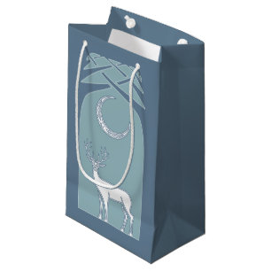 Blue And White Deer In The Forest Celtic Art Small Gift Bag
