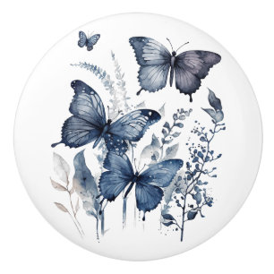 Blue and white Delft art butterflies with flowers Ceramic Knob