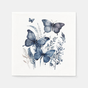 Blue and white Delft art butterflies with flowers Napkin