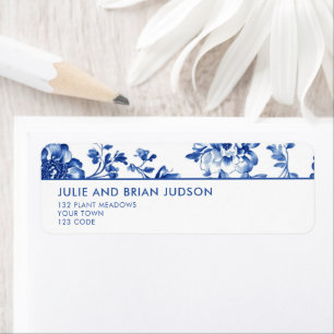 Blue and White Delft Floral Border return address