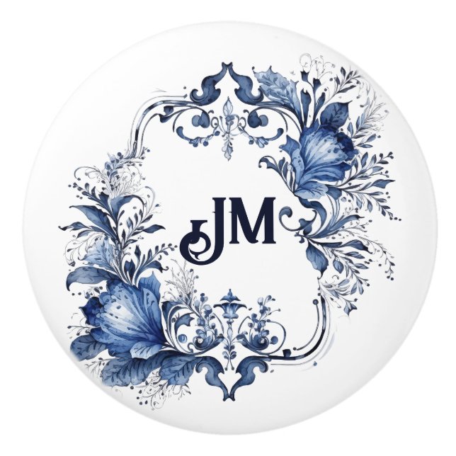 Blue and white Delft ornaments with flowers Ceramic Knob (Front)