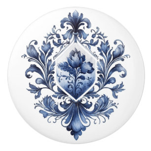 Blue and white Delft ornaments with flowers Ceramic Knob
