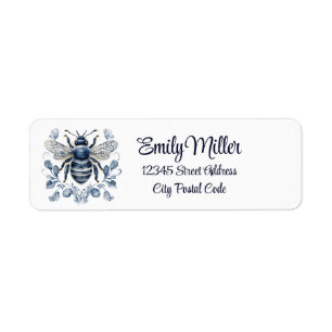 Blue and white Delft style bee design with flowers
