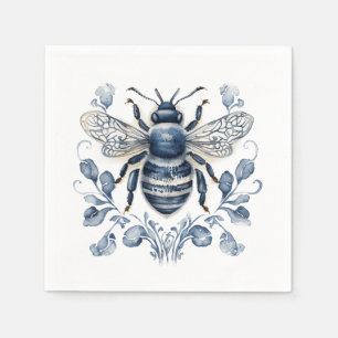 Blue and white Delft style bee design with flowers Napkin