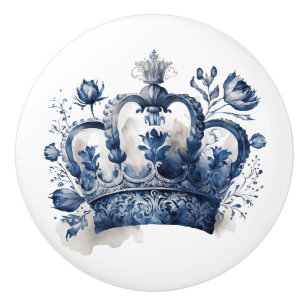 Blue and white Delft style crown with flowers Ceramic Knob