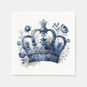 Blue and white Delft style crown with flowers Napkin