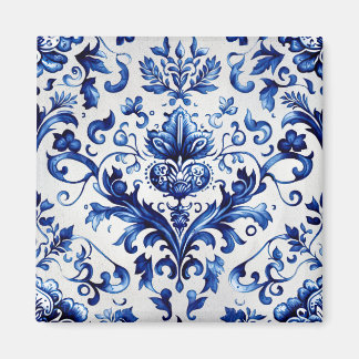 Blue and white Delft style floral ornament pattern Magnet