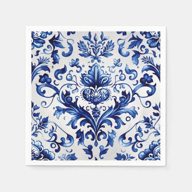 Blue and white Delft style floral ornament pattern Napkin (Front)