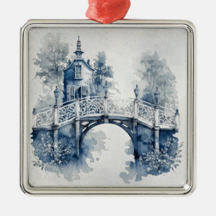 Blue and white Delft style landscape  Metal Ornament