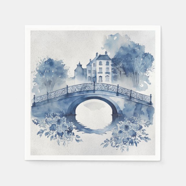 Blue and white Delft style landscape  Napkin (Front)