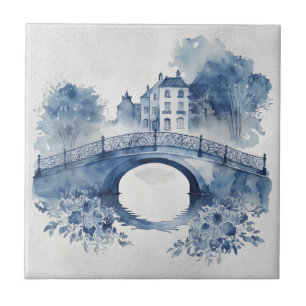 Blue and white Delft style landscape  Tile