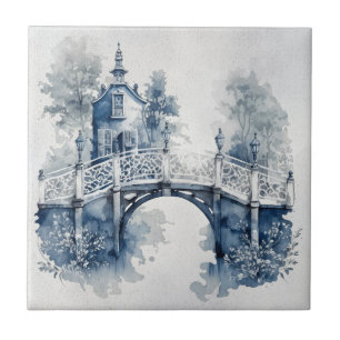 Blue and white Delft style landscape  Tile