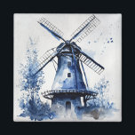 Blue and white Delft style landscape with windmill Magnet<br><div class="desc">Blue and white Delft style landscape with blue flowers,  trees and  beautiful traditional windmill decoration for everybody who likes Delft style inspired decoration. It is a great gift ide for Christmas,  birthdays etc. and you can decorate your home with this beautiful,  unique design.</div>