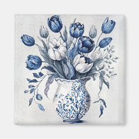 Blue and white Delft style tulip bouquet design