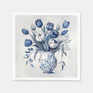 Blue and white Delft style tulip bouquet design Napkin
