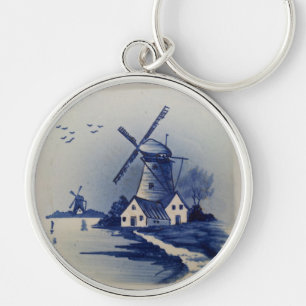 Blue and White Delft Windmill Keychain