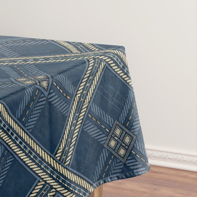 Blue and White Denim Look Tablecloth (In Situ)