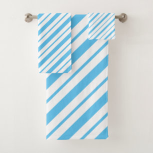 Blue And White Diagonal Striped Pattern Bath Towel Set