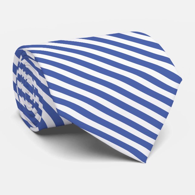 Blue and White Diagonal Stripes (Custom Colour) Tie (Rolled)