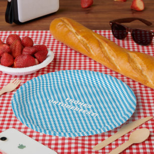 Blue and White Diamond Lozenge Pattern Oktoberfest Paper Plate