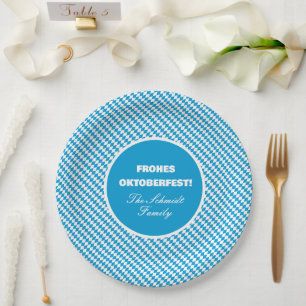 Blue and White Diamond Lozenge Pattern Oktoberfest Paper Plate