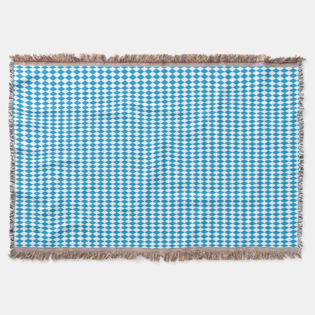 Blue and White Diamond Lozenge Pattern Oktoberfest Throw Blanket (Front)
