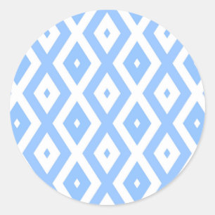 Blue and white diamond pattern classic round sticker