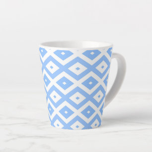 Blue and white diamond pattern latte mug