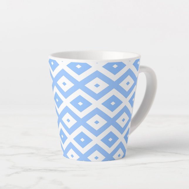 Blue and white diamond pattern latte mug (Right Angle)