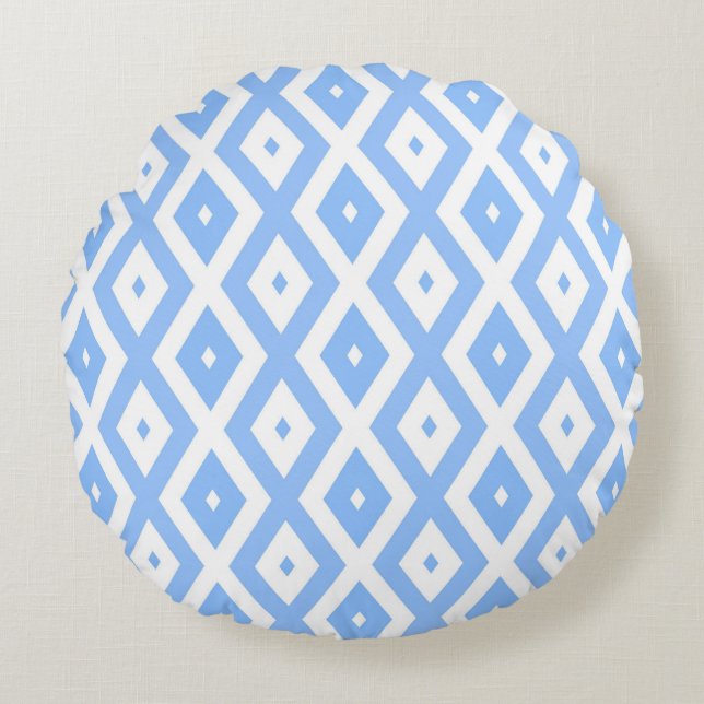 Blue and white diamond pattern round pillow (Front)