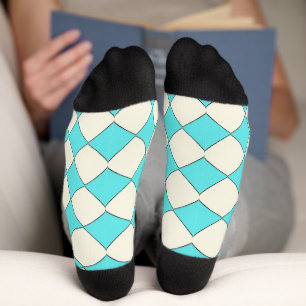 Blue and white diamond pattern socks