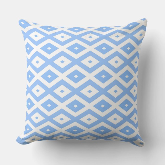 Blue and white diamond pattern throw pillow (Front)