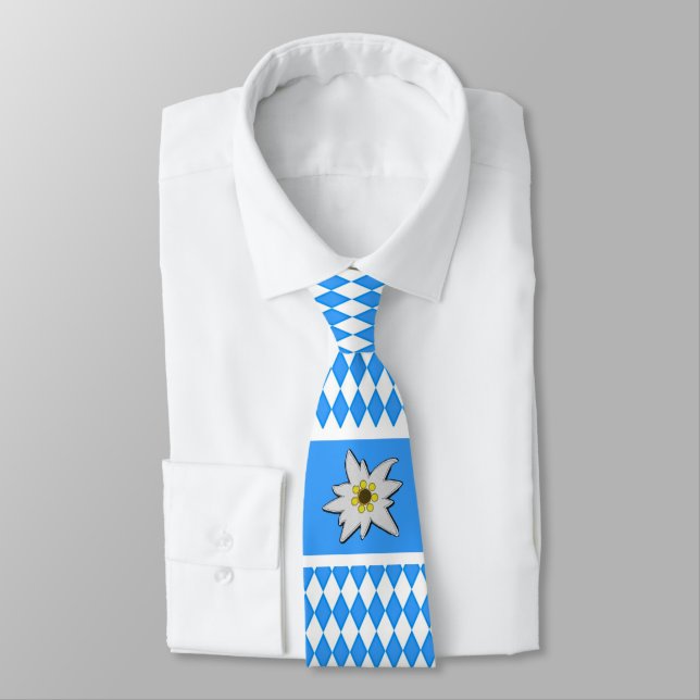 Blue and White Diamond Pattern with Edelweiss Tie (Tied)