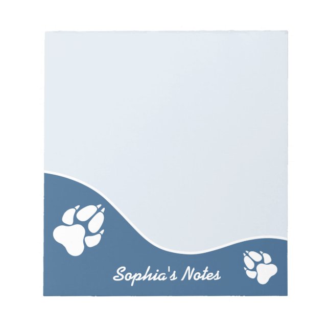 Blue And White Dog Paw Prints With Custom Text Notepad (Front)
