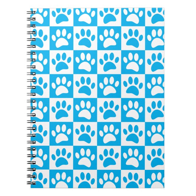 Blue And White Dog Paws In Squares Custom Notebook (Front)