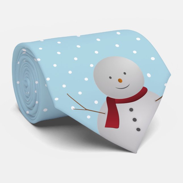 Blue and White Dots Snowman Tie (Rolled)
