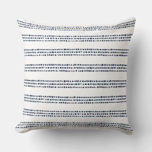 Blue and White Dotted Stripes Throw Pillow